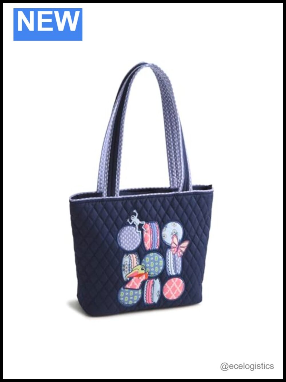 Quilted Cotton Small Original Vera Tote Purse with Zip Closure & Pockets